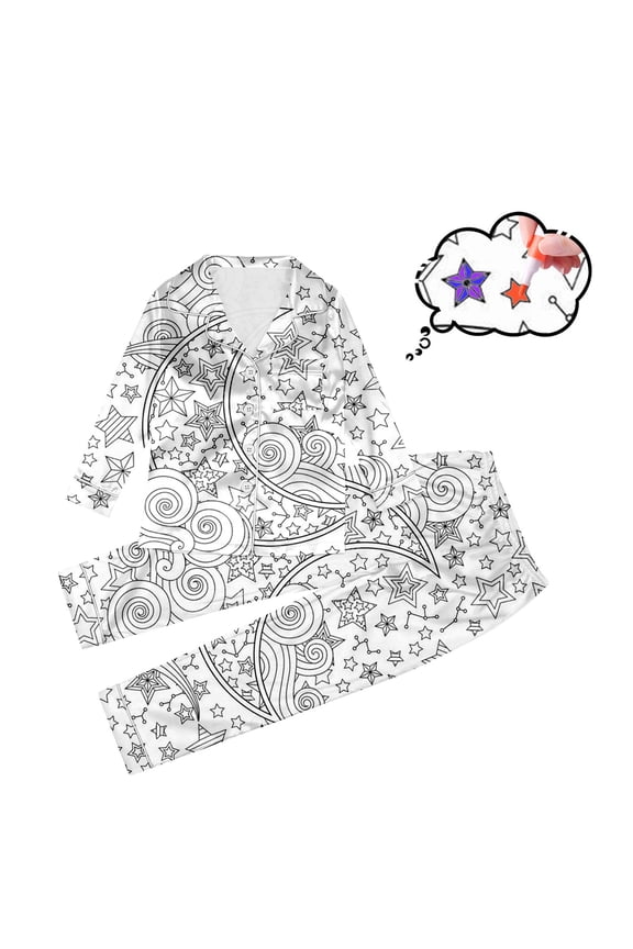 Baby Clothes for Girls Diy Doodle Imitation Silk Long Sleeve Shirt and Pants Soft Homewear Set Girls Outfits White 3-4 Years
