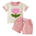 thumbnail image 1 of Baby Clothes for Girls Toddler Girl Clothes, 2Pcs Baby Girl Summer Outfits Ruffle Sleeveless Shirts Floral Tops + Shorts Clothing Set,Pink, 1 of 7