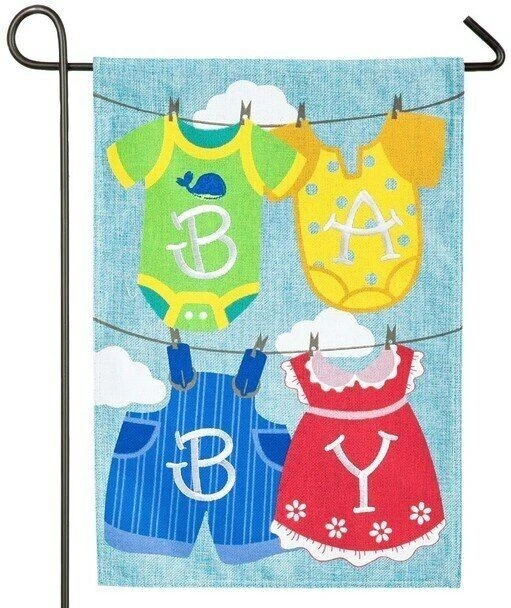 Baby Clothesline 14B4049 Evergreen Burlap Garden Flag 12.5 X 18