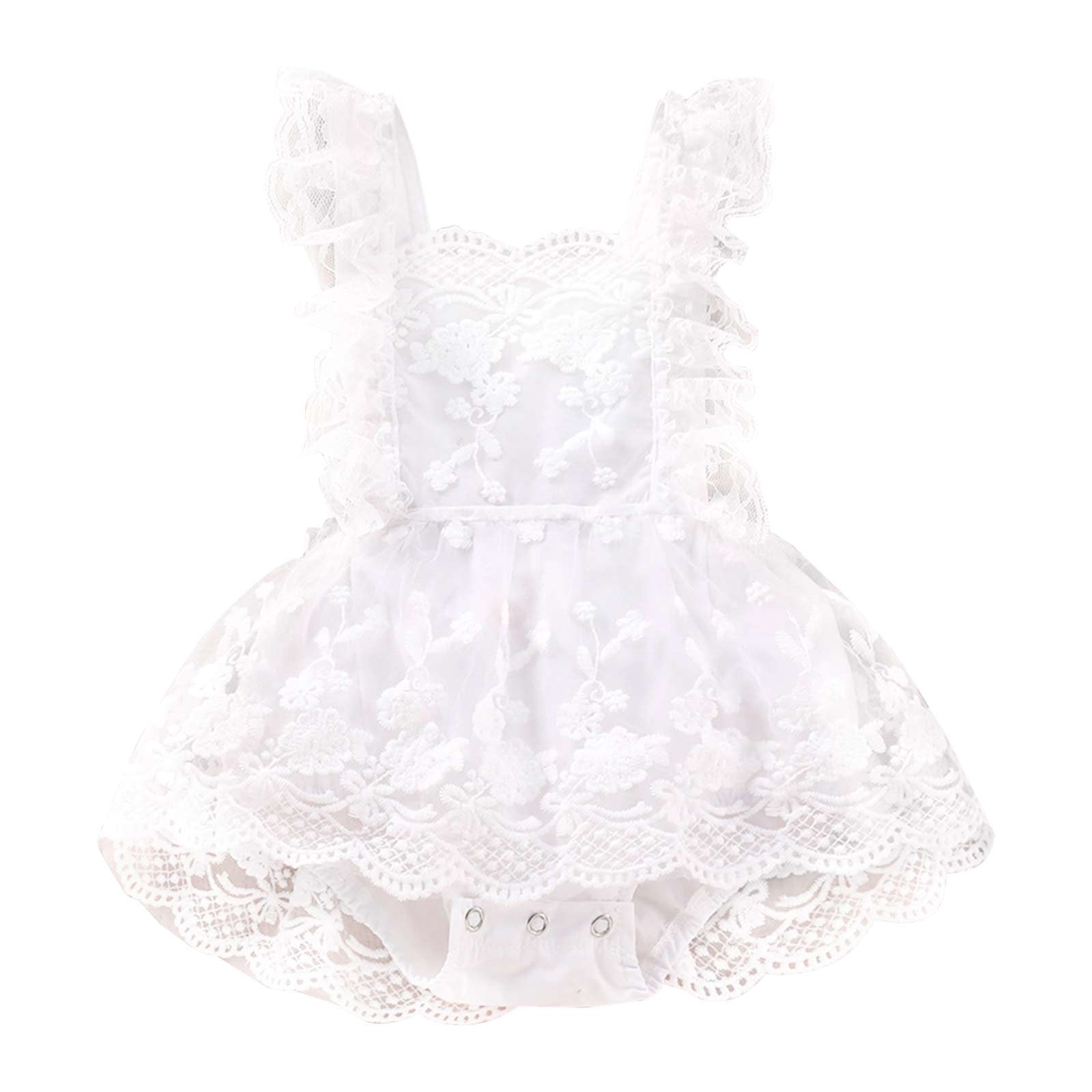 Baby Clothing 1 Year Old Girl Gifts Baby Girl Clothes Romper Dress Lace Sleeveless Summer Outfits Cotton White 0-3 Months