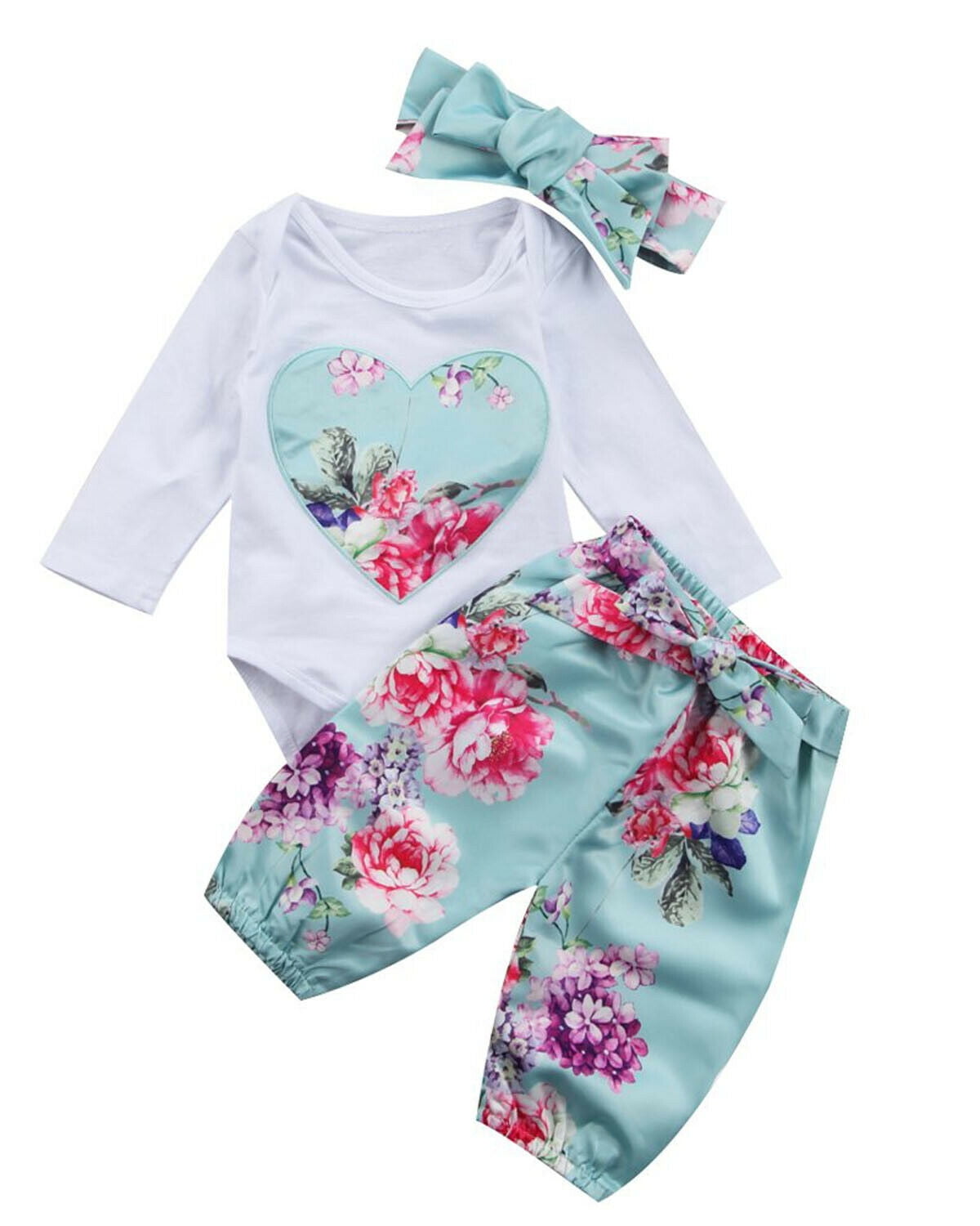 Baby Clothing 3PCS Newborn Kid Baby Girl Floral Clothes Romper +Pants
