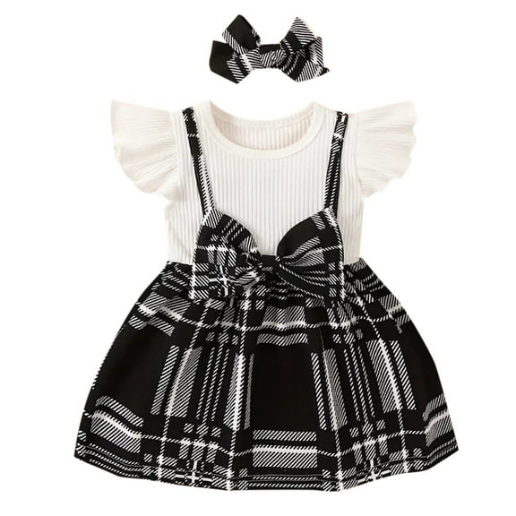 Baby Clothing Girls Plaid Spring Summer Fall Bowknot Short Sleeve Princess Dress Clothes 12 Months-18 Months