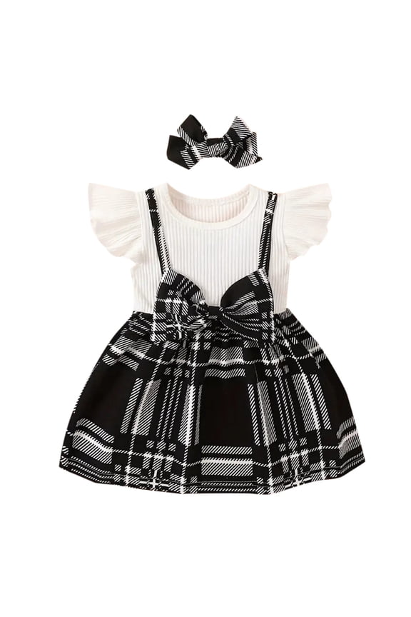Baby Clothing Girls Plaid Spring Summer Fall Bowknot Short Sleeve Princess Dress Clothes 12 Months-18 Months
