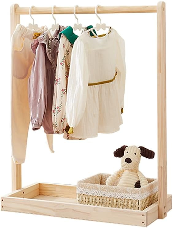 Aleawol Dog Clothes Rack With 6pcs Pearl Hangers, Wooden Pet Baby Kids Clothing Racks Dress Up Dolls Storage Hanging Rail Garment (Cream Color - View #11
