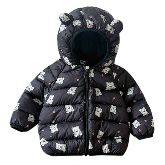 Baby Coat Boys Girls Cute Printed Lightweight Puffer Jacket Zipper Hooded Warm Coats With Pockets Bear Ears Comfort Clothes Fall And Winter Outdoor Outerwear For Baby 12-18 Months