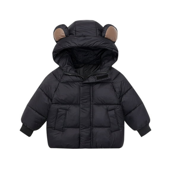 Baby Coat Boys Girls Solid Color Thick Down Hooded Jacket Zipper Windproof Coats With Pockets Cute Bear Ears Warm Snowsuit Fall And Winter Outdoor Outwear