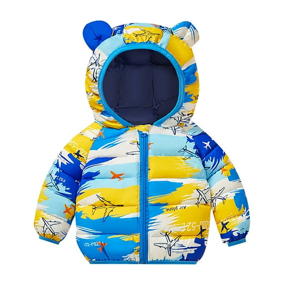 Baby Coat Girls Boys Zipper Hooded Jacket Cute Letter Printing Puffer Coats Cute Bear Ears Outerwear Long Sleeve Windproof Outwear Fall And Winter Clothes Top