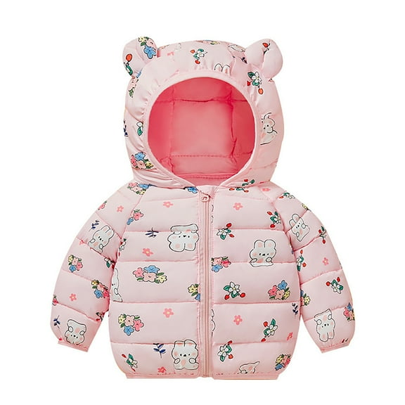 Baby Coat Girls Boys Zipper Hooded Jacket Cute Letter Printing Puffer Coats Cute Bear Ears Outerwear Long Sleeve Windproof Outwear Fall And Winter Clothes Top