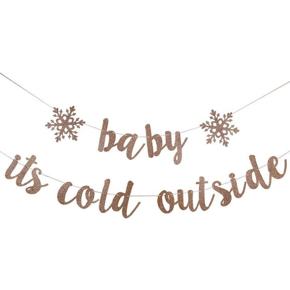 Baby It's Cold Outside Banner Rose Gold Glitter Winter Baby Shower Banner Decorations for Snowflake Baby Shower Decorations Winter Wonderland Christmas Baby Shower Decorations