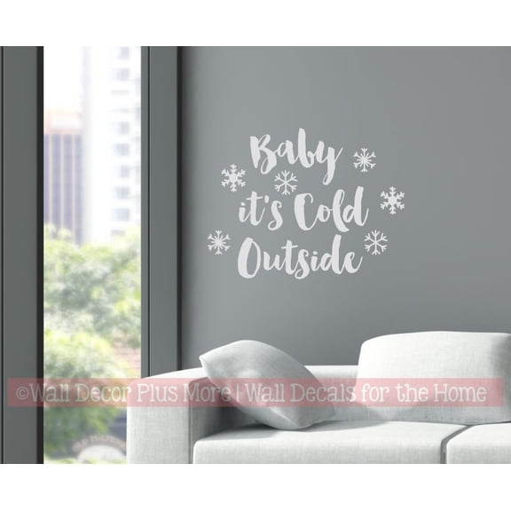 Baby Cold Outside Snowflake Winter Quote Decals for Walls - Seasonal Vinyl Wall Art - Inspirational Vinyl Decals - Removable Quotes Wall Decor for Kitchen Living Room Office- 23x18- Inch, Light Gray