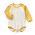thumbnail image 1 of Baby Color Block Bodysuits Long Sleeve Ribbed Rompers Button Down Jumpsuits Cotton Unisex Onesies Pajamas, Yellow, 0 Months, 1 of 4