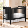 thumbnail image 1 of Baby Convertible Crib 3 In 1, Converts from Baby Crib to Toddler Bed, New Zealand Pinewood Baby Bed with Locking Wheels and Teething Rail, Crib with 4 Height Adjustment and Non Toxic Finish, Black, 1 of 9