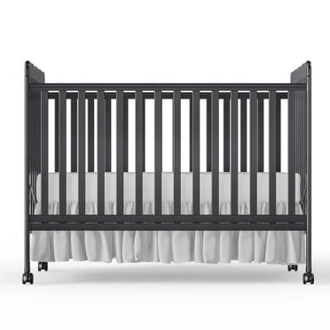 Baby Convertible Crib 3 In 1, Converts from Baby Crib to Toddler Bed, New Zealand Pinewood Baby Bed with Locking Wheels and Teething Rail, Crib with 4 Height Adjustment and Non Toxic Finish, Black