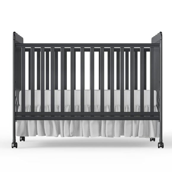 Baby Convertible Crib 3 In 1, Converts from Baby Crib to Toddler Bed, New Zealand Pinewood Baby Bed with Locking Wheels and Teething Rail, Crib with 4 Height Adjustment and Non Toxic Finish, Black