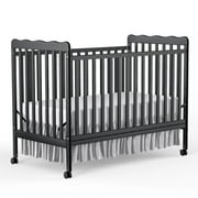 Baby Convertible Crib 3 In 1, Converts from Baby Crib to Toddler Bed, New Zealand Pinewood Baby Bed with Locking Wheels and Teething Rail, Crib with 4 Height Adjustment and Non Toxic Finish, Black