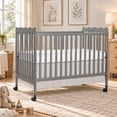 thumbnail image 1 of Baby Convertible Crib 3 In 1, Converts from Baby Crib to Toddler Bed, New Zealand Pinewood Baby Bed with Locking Wheels and Teething Rail, Crib with 4 Height and Non Toxic Finish, Stone Gray, 1 of 6