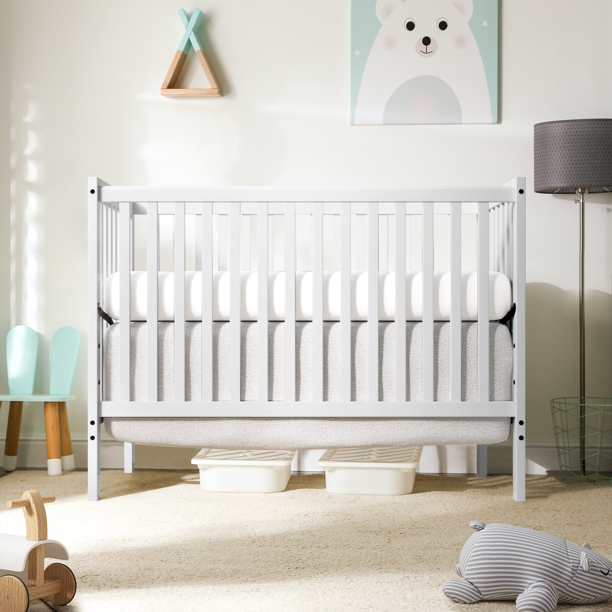 Baby Convertible Crib 5 In 1 New Zealand Pinewood Baby Bed Crib with 3 Height Adjustment and Non Toxic Finish White