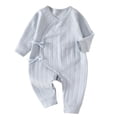 thumbnail image 1 of Baby Cotton Kimono Style Romper Girls Boys Long Sleeve Onesie with Side Bow Tie Detail Snap Crotch Infant Comfort Jumpsuit Blue 1-3 Months, 1 of 6