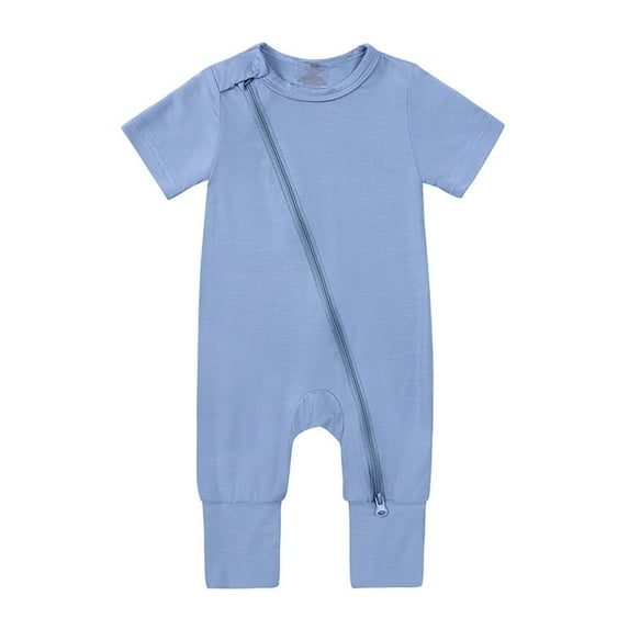 Baby Cotton Rompers Footless Pajamas Zipper Short Sleeve Sleeper Jumpsuit,Size 12-18 Months