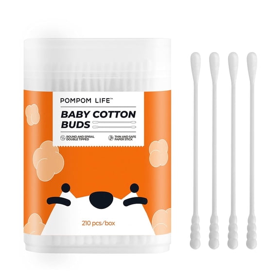 Baby Cotton Swabs 210 Count, Cotton Swabs For Personal Hygiene, Baby Safe Tips For Ear and No Clean With Biodegradable & Organic Cotton Buds, Double Tipped Safety Sticks, 100% Eco-Friendly