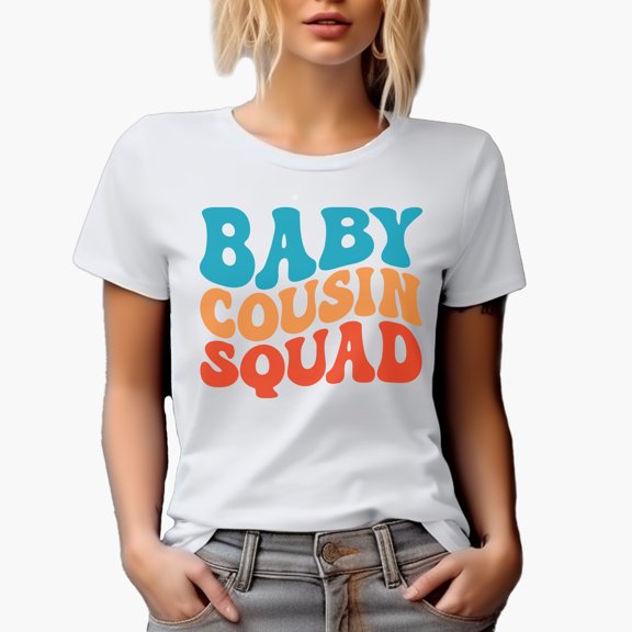 Baby Cousin Squad, Group Name for Younger Cousins, Groovy Retro Wavy Text Merch Gift, White T-Shirt, 2XL