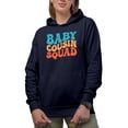 thumbnail image 1 of Baby Cousin Squad, Group of Younger Cousins, Groovy Retro Wavy Text Merch Gift, Navy Blue Hooded Sweatshirt or Hoodie, Medium, 1 of 5