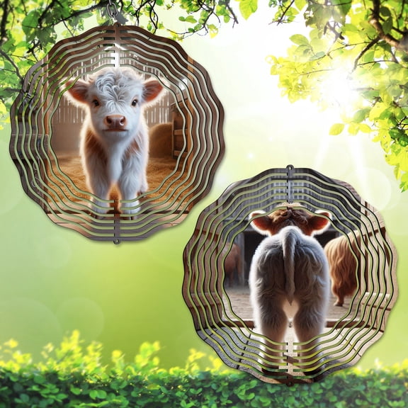 Baby Cow Double Sided Wind Spinner 10 Inch, Farmhouse Garden Decor
