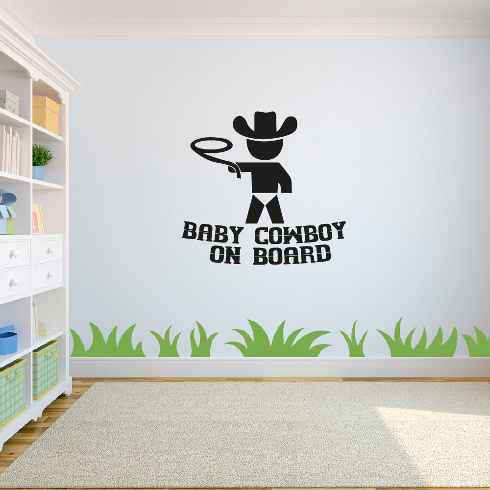 Baby Cowboy Onboard Quote Cute baby Cowboy Silhouette Cowboy Hat Baby Vinyl Wall Art Wall Sticker Wall Decal Home Kids Room Study Room Boys Room Wall Décoration Design Décor Size (28x30 inch) - image 1 of 3