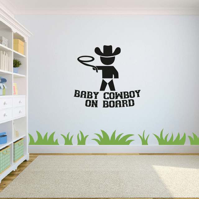 Baby Cowboy Onboard Quote Cute baby Cowboy Silhouette Cowboy Hat Baby Vinyl Wall Art Wall Sticker Wall Decal Home Kids Room Study Room Boys Room Wall Décoration Design Décor Size (28x30 inch)