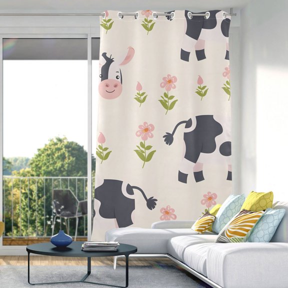 Baby Cows Flowers Blackout Curtain Panels Drapes Privacy Assured with Light Filtering Curtains for Living room Bedroom Bathroom Window