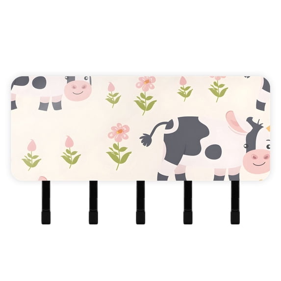 Baby Cows Flowers Mail Holder Organizer Wall Mount with Shelf Key Holder Key Rack with 5 Key Hooks for Wall Decorative