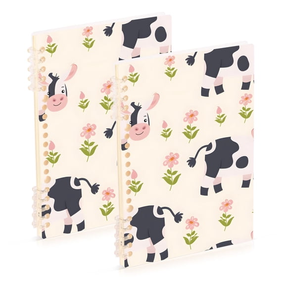 Baby Cows Flowers Ring Binder Notebook Journey Note Diary College Ruled Spiral Notebook Study Loose Leaf Paper A5 60 Pages
