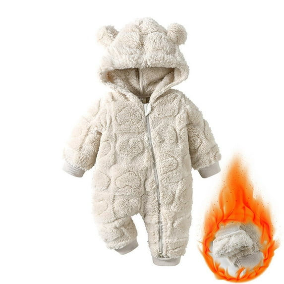 Baby Crawling Clothes Long Jumpsuit Baby Solid Color Printed Plush Jumpsuit Hooded Jumpsuit 0 Newborn Pajamas