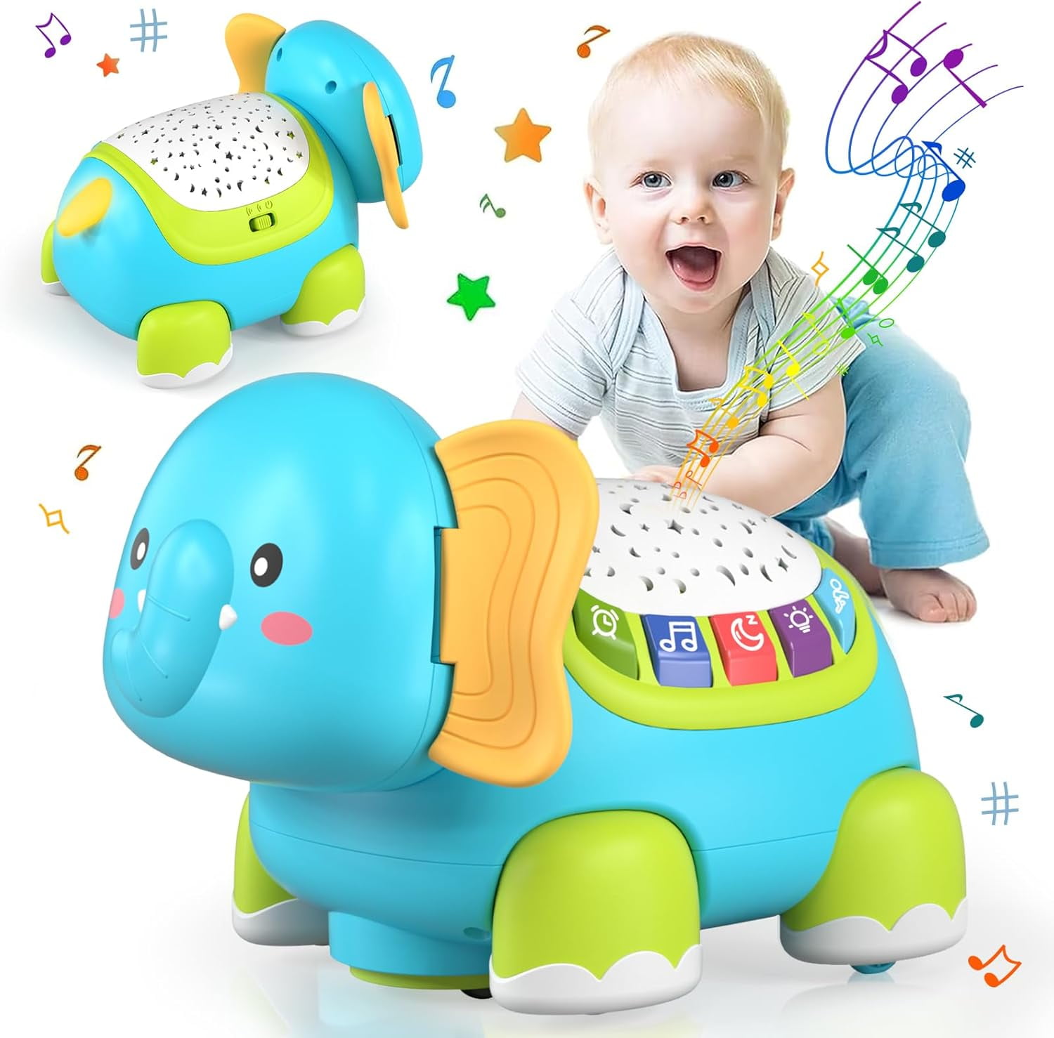Baby Crawling Elephant Toy with Lights & Music, Sensory Learning Walking Animal Toy,0-6 Months Infant Toys, Gifts for Newborn First Birthday
