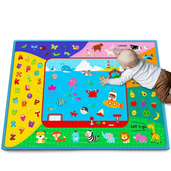 Baby Crawling Mat,Baby Play Mat for Floor,Large Educational Tummy Time Cotton Playmat, Foldable Non-Slip Super Soft Baby Mat for Playing Area Rug Gym Activity for Infants Toddlers Boys Girls