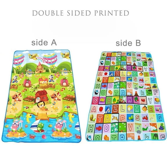 Baby Crawling Play Mat, Non-Toxic EVA Foam Double-Sided Printed Mat, Waterproof Anti-Slip Forest Cartoon Educational Floor Rug for Toddlers Kids