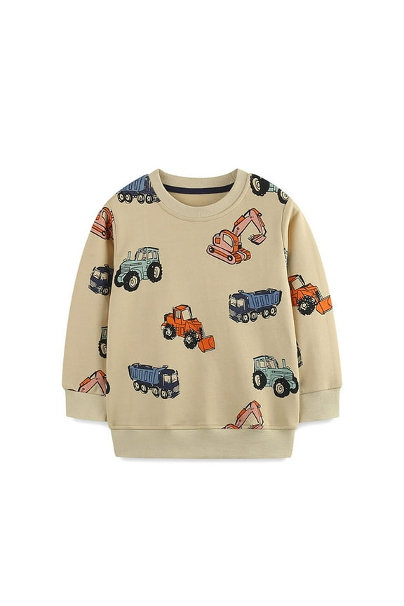 Baby Crewneck Sweatshirt Dinosaur Print Comfortable Long Sleeve Top Crewneck Tractor Clothes Toddler Baby Boy Clothes,Beige,5-6 Years
