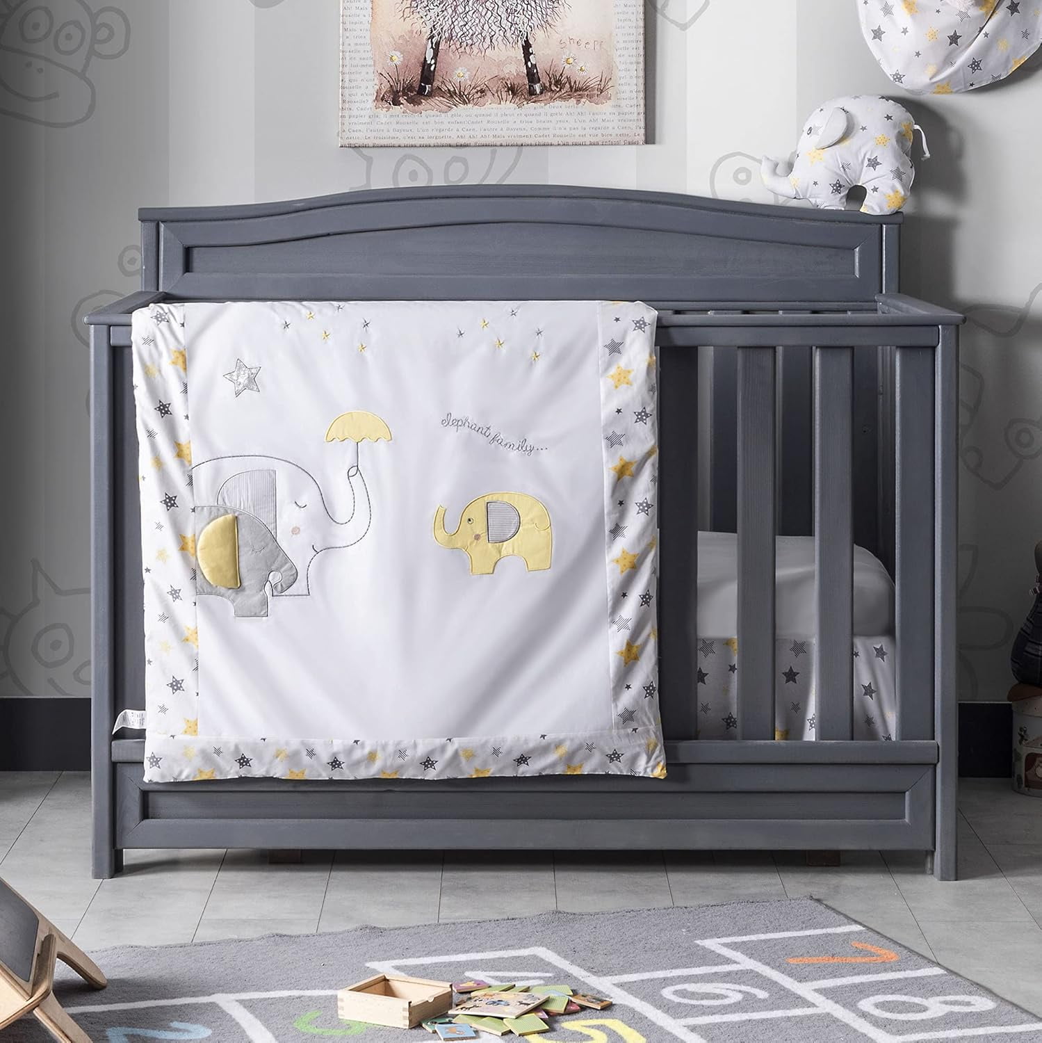 Baby Crib Bedding Set 100 Turkish Cotton Nursery Crib Bedding Sets for Boys Girls Elephant Design 4 Color Variations by QQ Baby Yellow 7