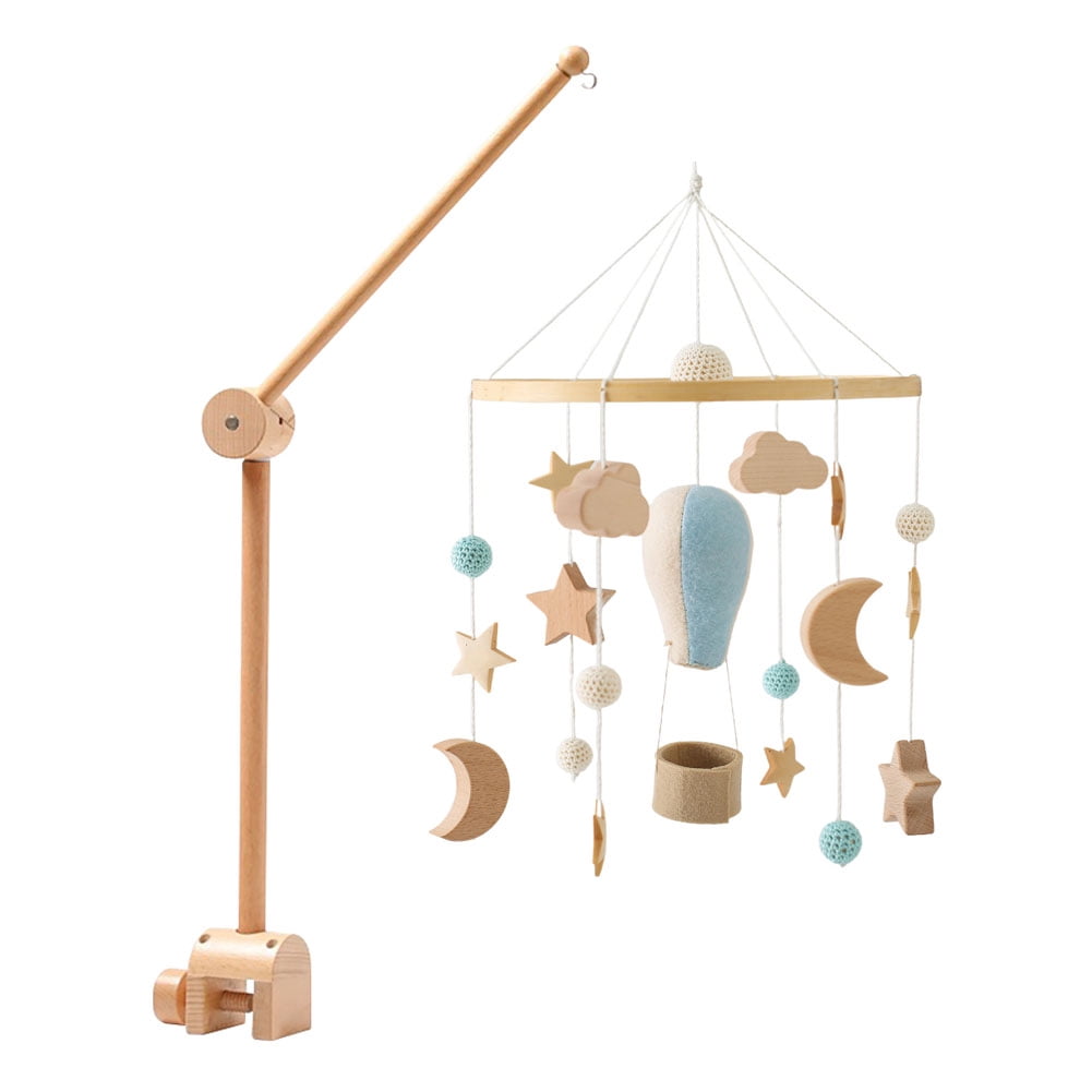 Baby Crib Bell Mobile – Rotating Wooden Wind Chime with Hot Air Balloon, Stars & Moon Pendants – Soothing Hanging Toy for Newborns & Infant Sleep, Nursery Decor