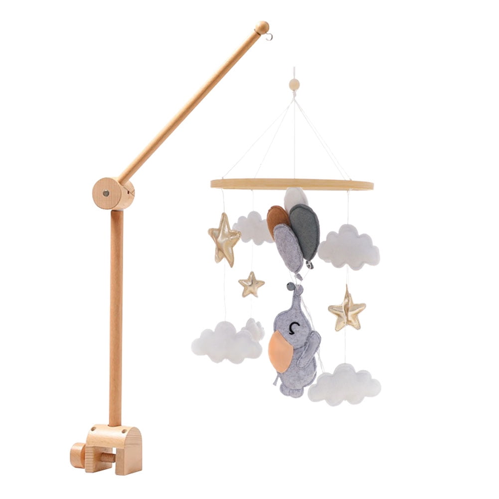 Baby Crib Bell Mobile – Rotating Wooden Wind Chime with Star, Animal & Cloud Pendants – Soothing Hanging Toy for Newborn Sleep & Nursery Decor (Elephant)