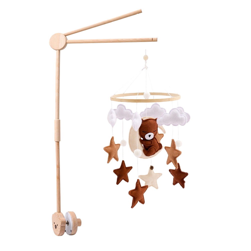 Baby Crib Bell Mobile – Rotating Wooden Wind Chimes with Star, Cloud & Animal Pendants – Soothing Infant Sleep & Nursery Decor, Bear & Elephant Designs