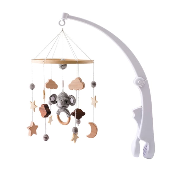 Baby Crib Bell Mobile Wooden Rotating Wind Chimes with Star, Moon & Cloud Crochet Pendants, Soothing Sleep Aid & Interactive Nursery Toy for Newborns