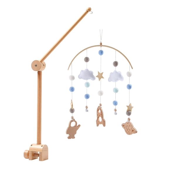 Baby Crib Bell Mobile Wooden Star Sky Hanging Rattle Toy for Newborns, Infant Sensory & Sleep Soothing, Rotating Nursery Decoration