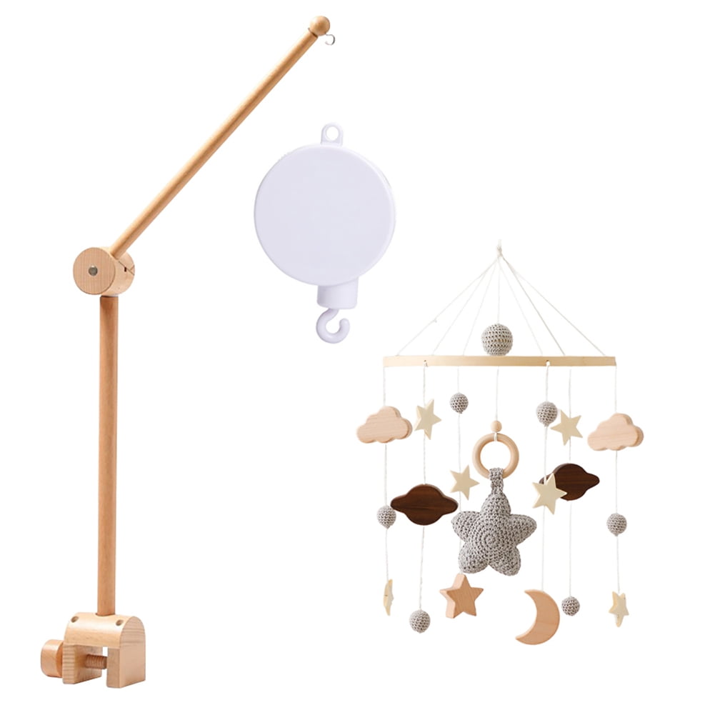 Baby Crib Bell Music Box – Handcrafted Wooden Clockwork Music Mobile for Baby Sleep, Soothing Bed Bell with Pleasant Sound, White