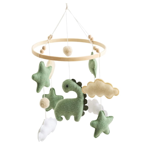 Baby Crib Mobile, Dinosaur Nursery Bedside Hanging Toy, Calming Wood Cotton Sensory Decor for Infant Girl Boy, Breathable