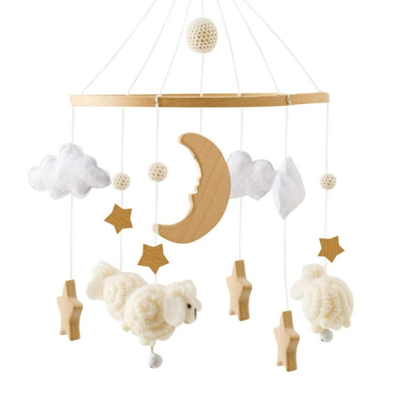 Baby Crib Mobile, Gaqring Handmade Wooden Felt Mobile for Newborns, Natural Bamboo Fiber Hanging Wind Chime Bed Decor Safe Soft Nursery Gift, Beige