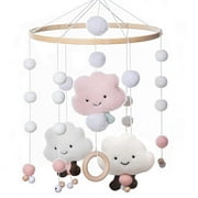 Baby Crib Mobile - HBM Nursery Mobiles Natural Baby Girl Mobile for Crib with Felt Cloud Wooden Crib Hanging Toys Handmade Cotton Balls | Room Cot Decors Baby Shower Gifts Infant 0-6 Months