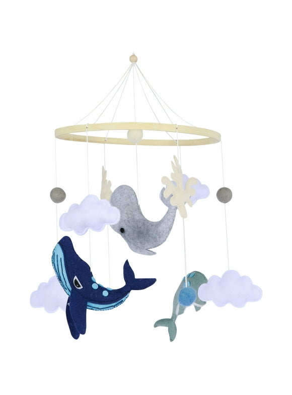 Baby Crib Mobile Montessori Ocean Animals Crib Mobile Soothing Crib Nursery Mobile Decorative Baby Nursery Mobiles with Hanging Felt Ball Whale White Clouds for Bedroom Boys Girls 0-3 Years Old
