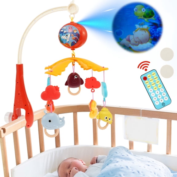 Baby Crib Mobile with Music and Projection Rotating Nursery Hanging Mobile Soothing Crib Mobile Toy Interactive Nursery Mobiles Crib Colorful Baby Mobile for Baby Nursery Room