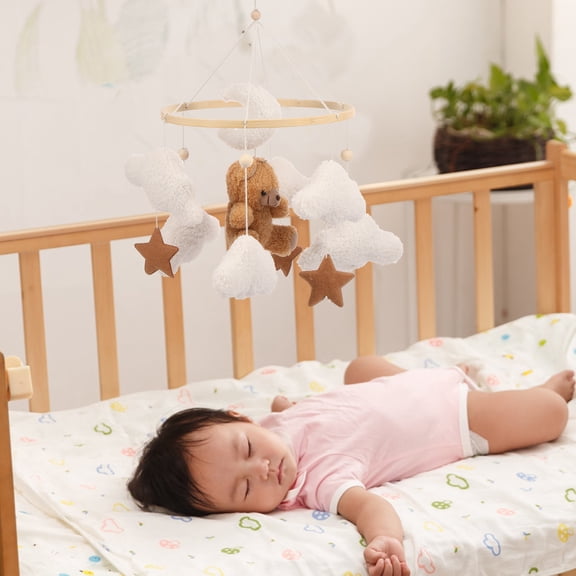 Baby Crib Mobile Soft Plush and Wood Nursery Mobile Cute Baby Bed Bell Charming Nursery Decor for Infant Newborn Boy Girl